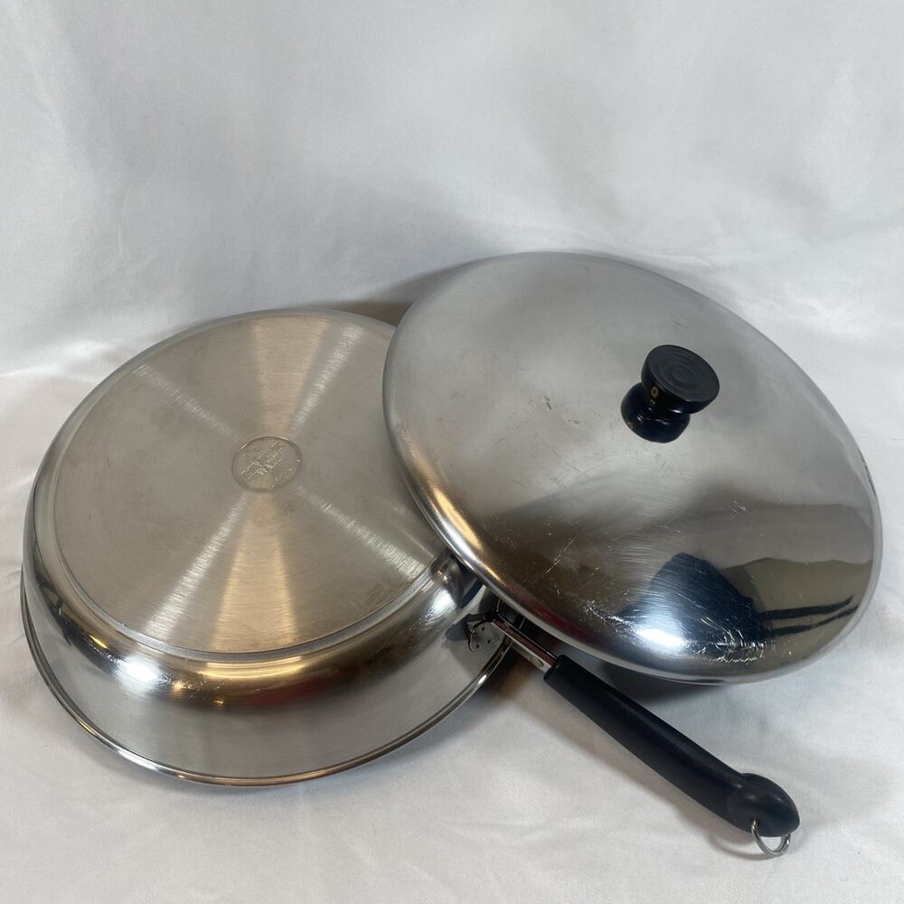 Revere Ware 12" Skillet Tri-Ply Disc Bottom Stainless Steel w/ Lid Clinton USA